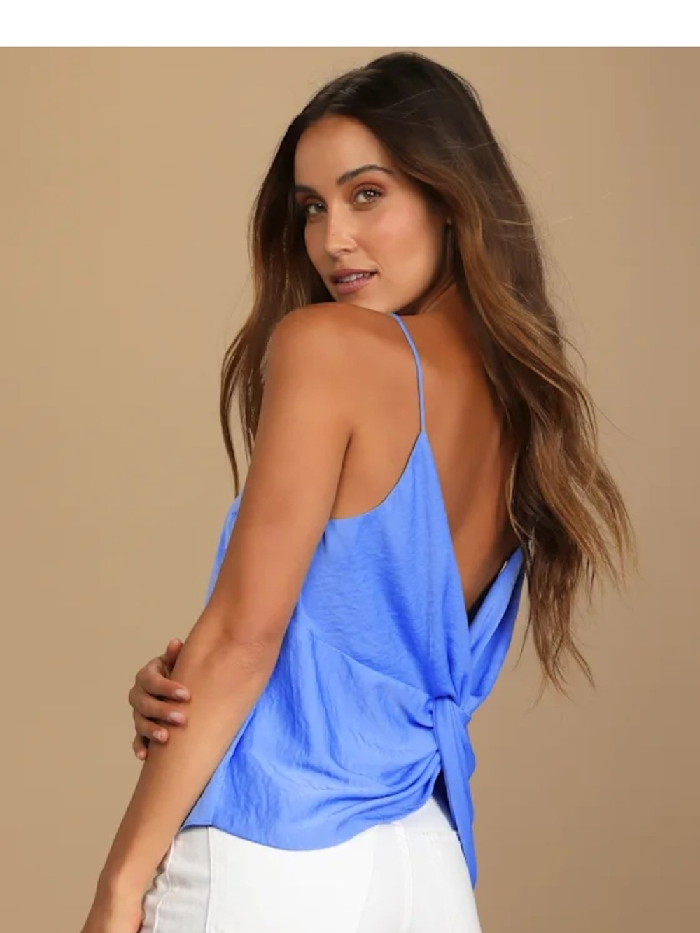 Lulus Light Blue Satin Twist-Back Tank Top Cami
